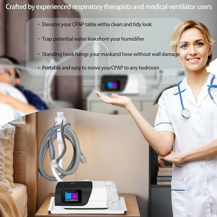 Retractable CPAP Hose Holder for Bed - Adjustable Tube Hanger with Nightstand CPAP Machine Tray, Organizes Mask & Accessories, Compact Design