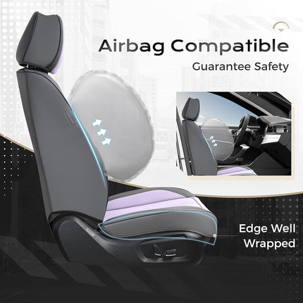 Coverado Seat Covers, Car Seat Covers Front Seats, Leather Seat Covers for Cars, Car Seat Protector Waterproof, Gray Car Seat Cushion, Front Carseat Cover Universal Fit for Most Cars Purple