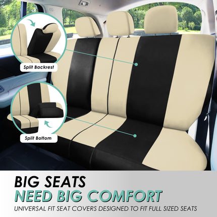 FH Group Automotive Seat Covers Black Universal Fit Bucket and Bench Cover for Cars, SUVs, and Trucks (Full Set Airbag Compatible with Split Bench) FB030BEIGEBLACK115-SEAT