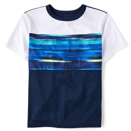 The Children's Place Boys' Short Sleeve Crew Neck T-Shirts, Renew Blue Colorblock, X-Small
