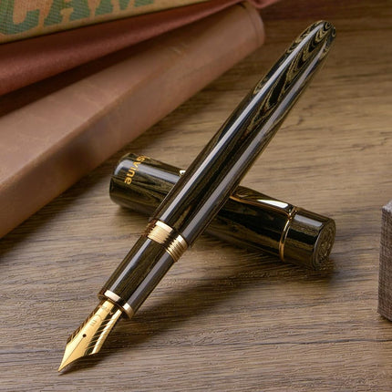Asvine C2000 Germany Cumberland Ebonite Fountain Pen #8 Medium Nib, Large Handcraft Pen with Converter Pen Box Collection Set- Brown