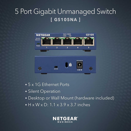 NETGEAR GS105, 5 Port Gigabit Ethernet Network Switch, Ethernet Splitter, Hub