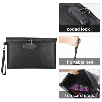 Fireproof Money Bag with Lock, ZOOPIP 11.2"x7.6" Fireproof Cash Bag with Zipper Closure, Storage Pouch for A5 Size Document, Cheque, Cash, Cell Phone, Tablet, Credit Card, Passport, Jewelry (Black)