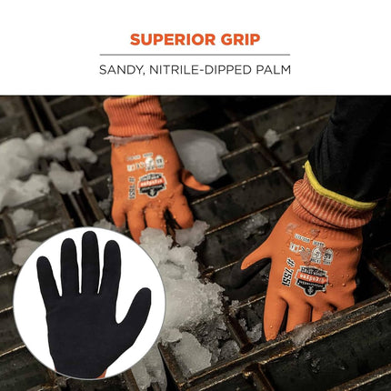 Ergodyne ProFlex 7551 Coated Waterproof Winter Work Gloves - A5 Cut-Resistant, orange,small,count of 2