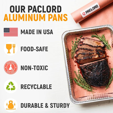 Paclord Aluminum Foil Pans - Full-Size 21" x 13", Pack of 25 - USA-Made Disposable Aluminum Trays for Steam Table & Chafing Racks - Great for Baking, Catering, BBQ, Parties, Food Delivery