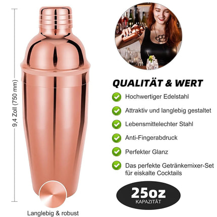 23 Piece Cocktail Shaker Set Bartender Kit with Acrylic Stand & Cocktail Recipes Booklet, Professional Bar Tools for Drink Mixing, Home, Bar, Party (Include 4 Whiskey Stones) - Gold Rose