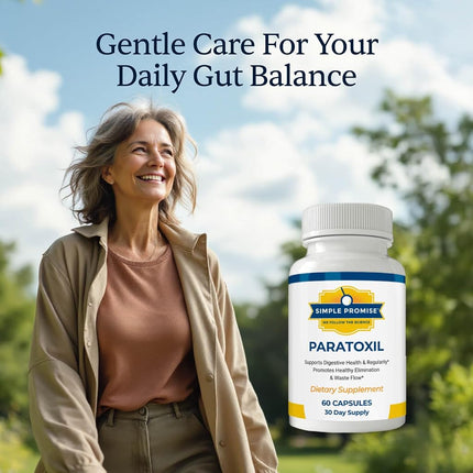 Simple Promise Paratoxil - Psyllium Husk Capsules for Daily Gut Wellness Support - with Slippery Elm, Aloe, Chlorella & Ginger - Natural Plant-Based Formula - 60 Capsules
