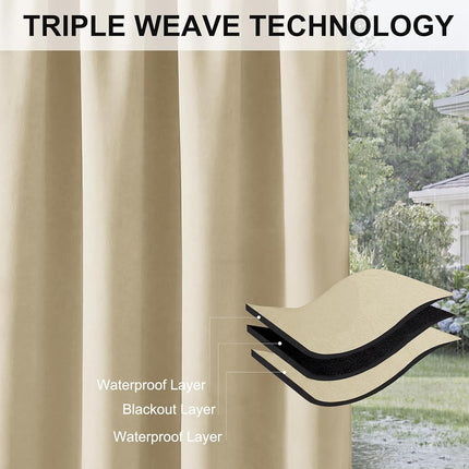 RYB HOME Outdoor Curtains for Patio Waterproof Tab Top Block Sunlight Thermal Insulated Privacy Assured Thick Outside Curtains for Porch, Pergola, Pool, W52 x L84, Cream Beige, 1 Panel