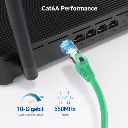 Cable Matters 10Gbps Snagless Shielded Cat 6A Ethernet Cable - 10ft, Cat 6A Cable, Cat6A Cord, Ethernet Cord, Green