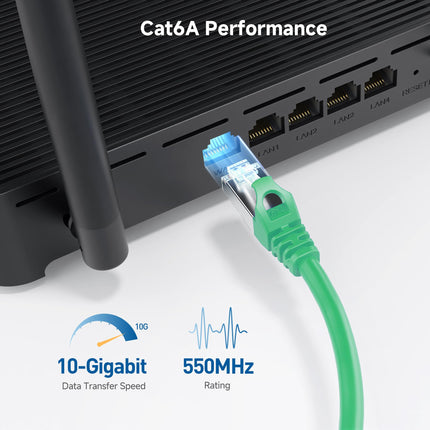 Cable Matters Cable Ethernet Cat 6A Apantallado Largo Sin Enganche de 10Gbps - 45.72 m, Cable Cat 6A, Cordón Cat6A, Cordón Ethernet, Verde