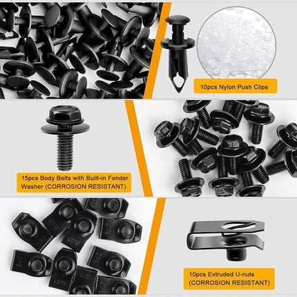 GOOACC GRC-70 35PCS Engine Under Cover Splash Shield Guard Body Bolts Bumper Fender Liner Push Retainer Fastener Rivet Clips, black