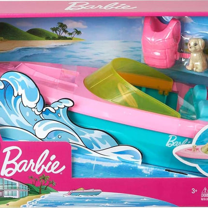 Barbie Boat with Puppy and Themed Accessories, Floats in Water