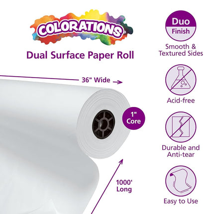 Colorations Dual Surface Paper Roll Classroom Supplies for Arts and Crafts White (36" x 1000') (Item # DSWH)