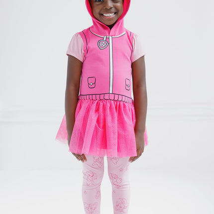 Paw Patrol Girls Hooded Cosplay T-Shirt Dress and Leggings Outfit Set Toddler to Little Kid Sizes (2T - 7-8), Pink / Skye, 3T