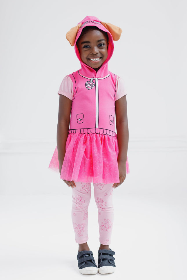 Ensemble Robe T-shirt à capuche et legging La Pat' Patrouille pour fille, tailles tout-petits et enfants (2T - 7-8), Rose / Skye, 3T