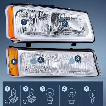 Nilight Headlight Assembly for 2003 2004 2005 2006 Chevy Silverado Avalanche 1500 1500HD 2500 2500HD 3500 Chevrolet Pickup Replacement Headlamp Housing Bumper Lamp Set