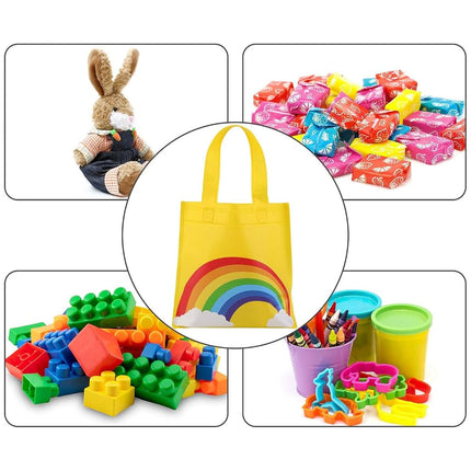 ANECO 24 Pieces Rainbow Non-Woven Bags Tote Gift Bags Rainbow Party Bags Birthday Bags with Handles for Party Favors, 8 by 8 Inches, 6 Colors