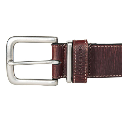 Ceinture en cuir cousu Lucky Brand pour homme | Classique | Décontracté | Habillée | Quotidien | Western | Cuir véritable | Boucle en métal, passant en cuir - Marron, 81cm
