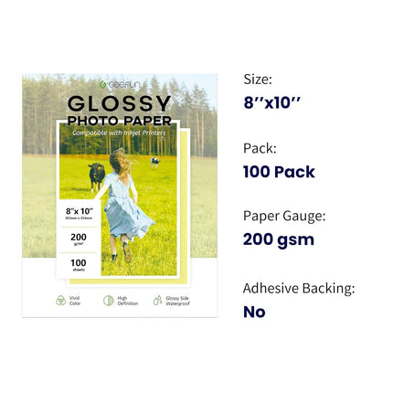 100 Sheets Glossy Photo Paper 8x10, Goefun 54LB Inkjet Printer Paper