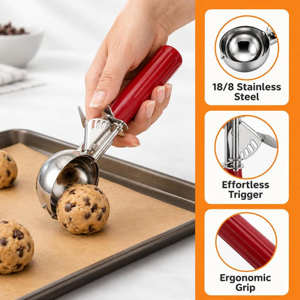 Cookie Scoop Set, Ice Cream Scoop Set, 3 PCS Ice Cream Scoops Trigger Include Large Medium Small Size Cookie Scoop, Polishing Stainless Steel 18/8 Melon Scooper - Elegant Package