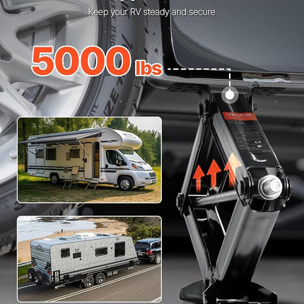 VEVOR 5000 lbs RV Scissor Jacks, 4-23.4 in RV Stabilizer Leveling Scissor Jacks, Set of 4, Heavy Duty Stabilizer Jack with Crank Handle, Socket and Bubble Levels, Not Easily Bent or Deformed