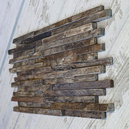 Ekena Millwork WPW24X12STMENA Stacked Boat Wood Mosaic Wall Tile, 23 3/4"W x 11 7/8"H x 3/4"P, Natural Finish