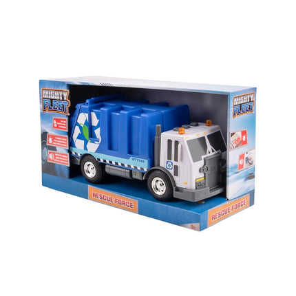 Mighty Fleet Rescue Force 12" Garbage Truck Toy – Realistic Lights & Sounds, Detachable Recycling Bin, Durable Free-Wheeling Design – Ages 3+