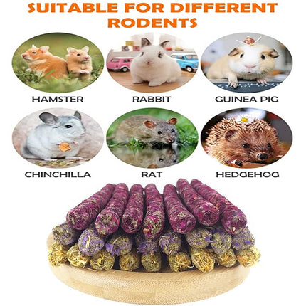 Bunny Toys 30PCS Guinea Pig Toys Rabbit Toys Accessories Natural Timothy Biscuit Hay Sticks Hamster Toys for Teeth Handmade Rabbit Chews and Treats Apple Wood Sticks Chinchilla Rat Teeth Molar