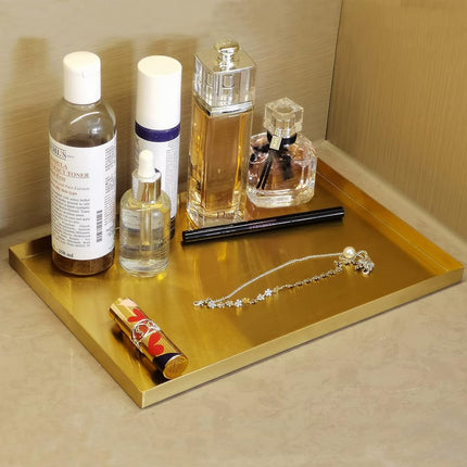 FREELOVE Stianless Steel Serving Vanity Tray - Gold Tray - Geometric (Gold 12, Rectangle 8'' by 12'')