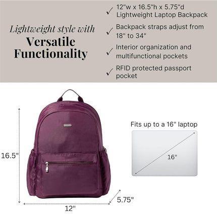 Baggallini Women's Essential Laptop Backpack, Mulberry, One Size
