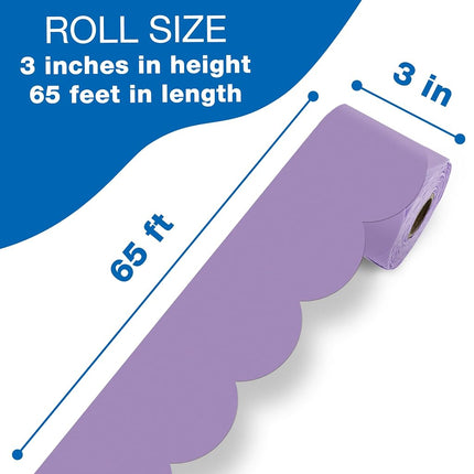 Carson Dellosa 65Ft of Lavender Bulletin Board Borders, 1 Roll of Lilac Scalloped Trim for Rolling Whiteboard, Cork and Posterboard, Pastel Purple Party, Easter, Spring Decorations and Classroom Decor