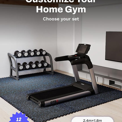 AIRHOP 1.4 cm Thick Exercise Equipment Mats, 4.32 m², 12 Tiles with Upgraded Rubber Top and High-Density EVA Foam, Large Interlocking Puzzle Gym Flooring for Home Gym, Heavy-Duty Workout, 60 x 60 cm