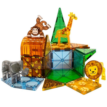 Magna-Tiles Safari Animals 25-Piece Set - 3D magnetic building tiles, Clear Colors