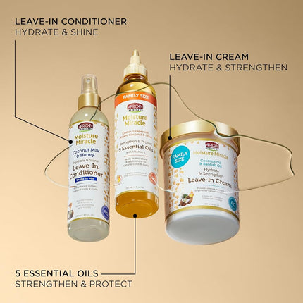 African Pride Moisture Miracle Coconut Milk & Honey Leave-In Conditioner - Refreshes & Softens Natural Coils & Curls, Hydrates & Shines Hair, 8 oz