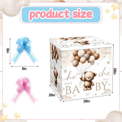 AmazingSpark 28in Jumbo Gender Reveal Gift Box Kit with Oversized Box Giant Pull Bows for Gender Reveal Baby Shower Birthday Party Decor (Neutral Bear)