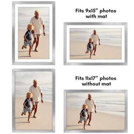 Americanflat 11x17 Picture Frame Set of 5 in Silver - Use as 9x15 Picture Frame with Mat or 11x17 Frame Without Mat - Picture Frames Collage Wall Decor with Plexiglass Cover - Gallery Wall Frame Set