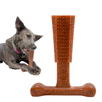 SPOT Bam-Bones Plus T-Bone, Masticable de bambú y nailon para perros, Duradero para masticadores agresivos, No se astilla, Para perros adultos y cachorros en etapa de dentición de menos de 27 kg, 15 cm, Sabor a carne de res