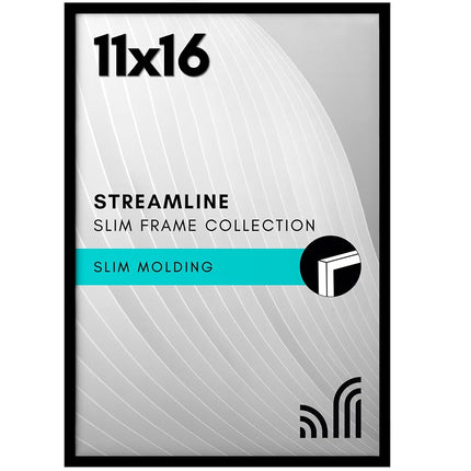 Americanflat 11x16 Picture Frame with Polished Plexiglass - Streamline Collection - Thin Border Picture Frame for Wall Display - Hanging Hardware Included - Black