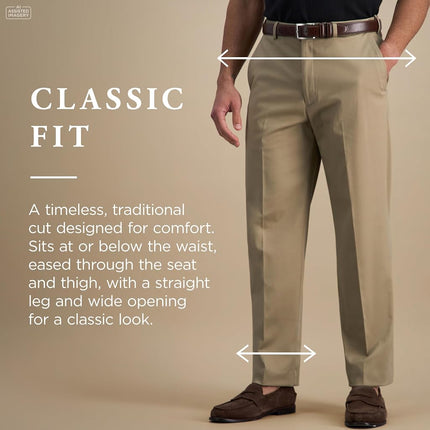 Haggar mensHC10884Premium No Iron Classic Fit Expandable Waist Plain Front Casual Pants - Beige - 40W x 29L