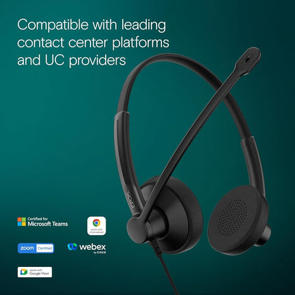 EPOS IMPACT 100 MS Stereo USB-C+A Headset with Microphone, Certified Microsoft Teams, Noise-Cancelling Mic, Lightweight, Call Control, USB Adapter, Soft Earpads, Professional UC Headphones