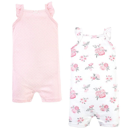 Hudson Baby Unisex Cotton Rompers, Pink Floral Dots, 9-12 Months