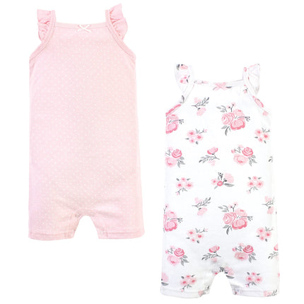 Hudson Baby Unisex Cotton Rompers, Pink Floral Dot