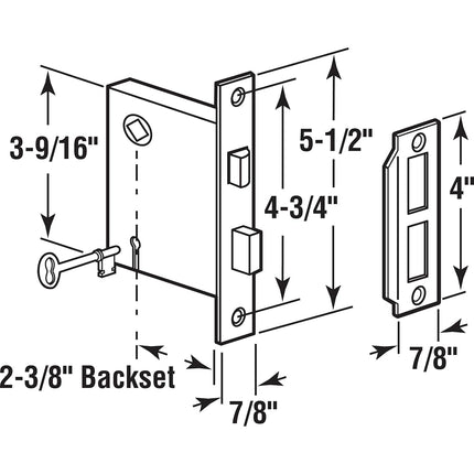 Prime-Line E 22947 Vintage Style Indoor Mortise Lock Assembly Kit – Cast Steel Construction, Bronze Finish – Backset, 1/4” Max Square Spindle - Reversible Latch Bolt (Single Pack)