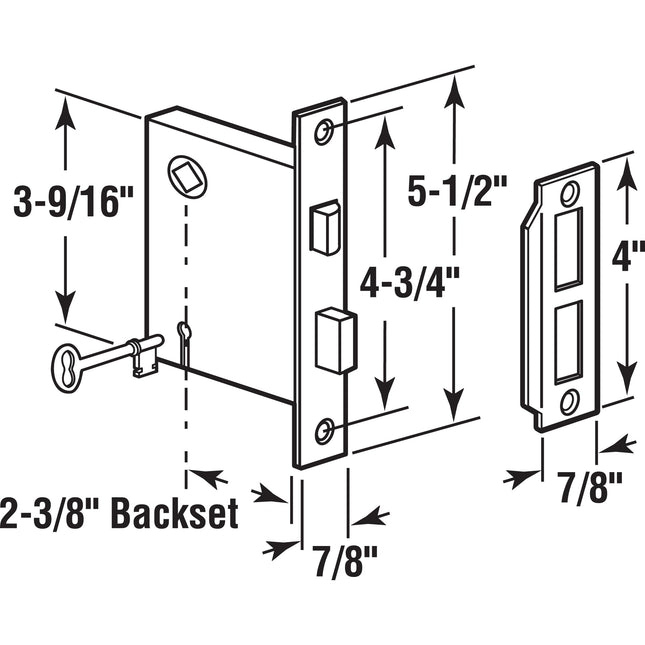 Prime-Line E 22947 Vintage Style Indoor Mortise Lock Assembly Kit – Cast Steel Construction, Bronze Finish – Backset, 1/4” Max Square Spindle - Reversible Latch Bolt (Single Pack)
