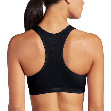 Jockey Women's Mid Impact Zip Front Sports Bra, Black, L