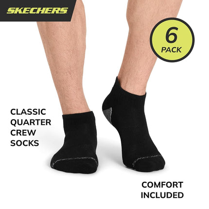 Skechers Men's 6 Pack Quarter Crew Socks, Black, 10-13
