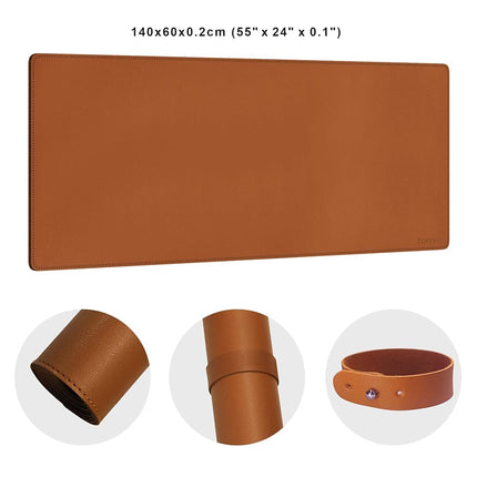 ZORESYN 4XL Oversized large Mouse Pads (140 x 60cm) - PU Leather Extended Large Gaming Mousepad Desk Mat - Nonslip Base and Waterproof Desktop Keyboard Extended Mouse Mat (Light Brown, 4XL)