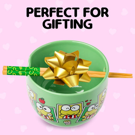 Silver Buffalo Sanrio Hello Kitty and Friends Keroppi Polaroids Ceramic Ramen Noodle Rice Bowl with Chopsticks, Microwave Safe, 20 Ounces