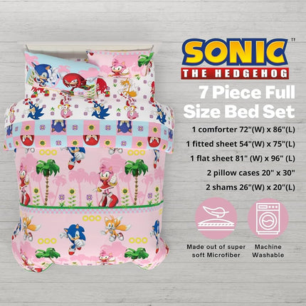 Franco Sonic The Hedgehog Girl Anime Kids Bedding Super Soft Comforter and Sheet Set with Sham, 7 Piece Full Size, (Official Licensed Product)