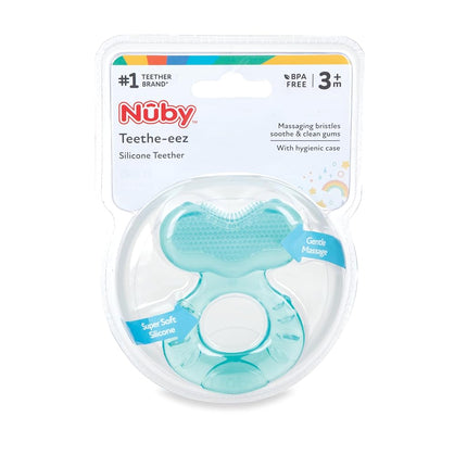 Nuby Teethe-EEZ Soft Silicone Teether | Silicone Teether with Surface to Massage Teeth | Hygienic Case Included | Turquoise | +3 Months